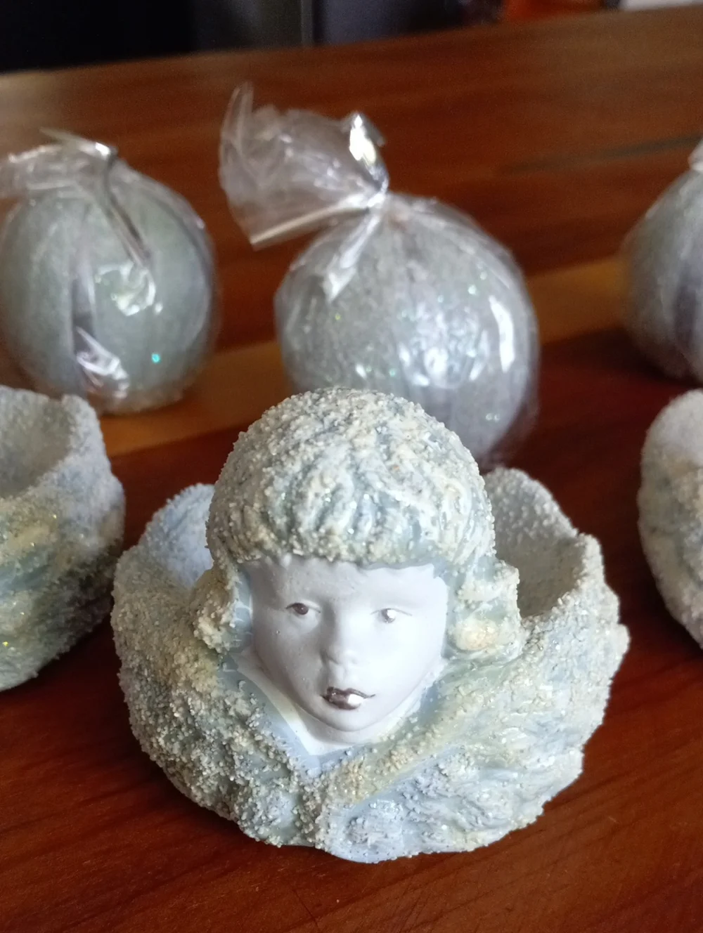 Vintage Clay Ceramic Cherub Angel Votive Candle Holders With Candles - Set of 8